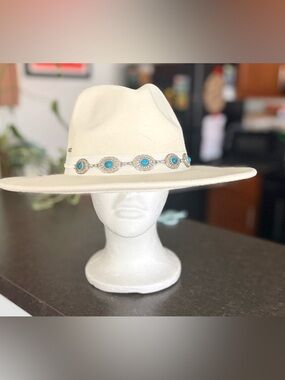 Adora Ivory Felt Western Hat Turquoise Concho Band Boho Luxe Cowgirl